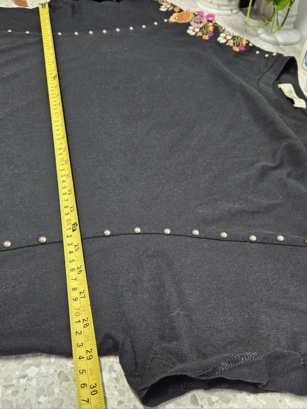 Three Bird Nest Tomcat Studded High Low Top Size Large Black Boxy - Picture 4 of 10